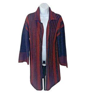 Soft Surroundings Cardigan Sweater Duster Womens Size Small Red Blue Striped